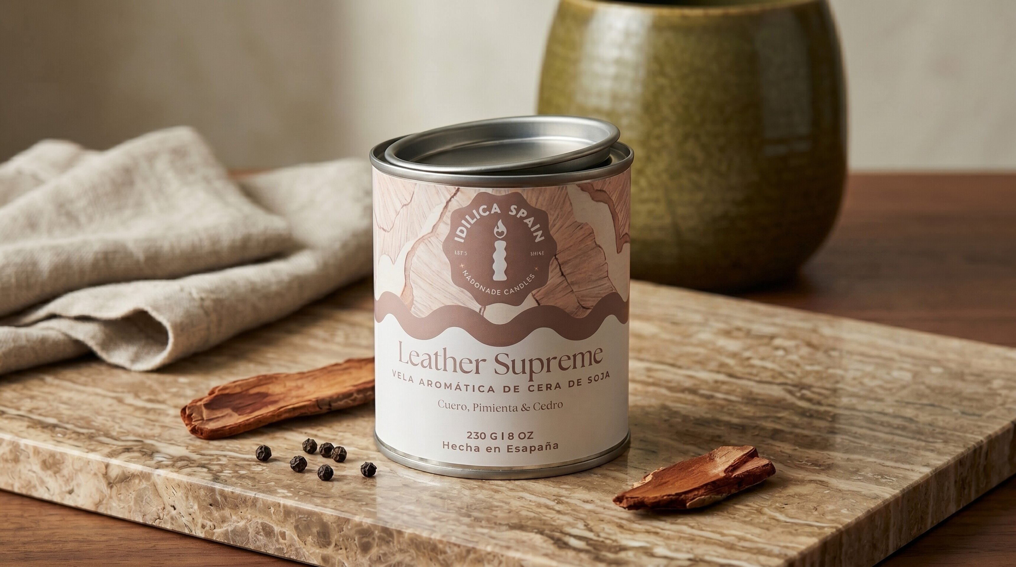 Vela de Soja Leather Supreme: Cuero, Cedro y Pimienta Negra - 1
