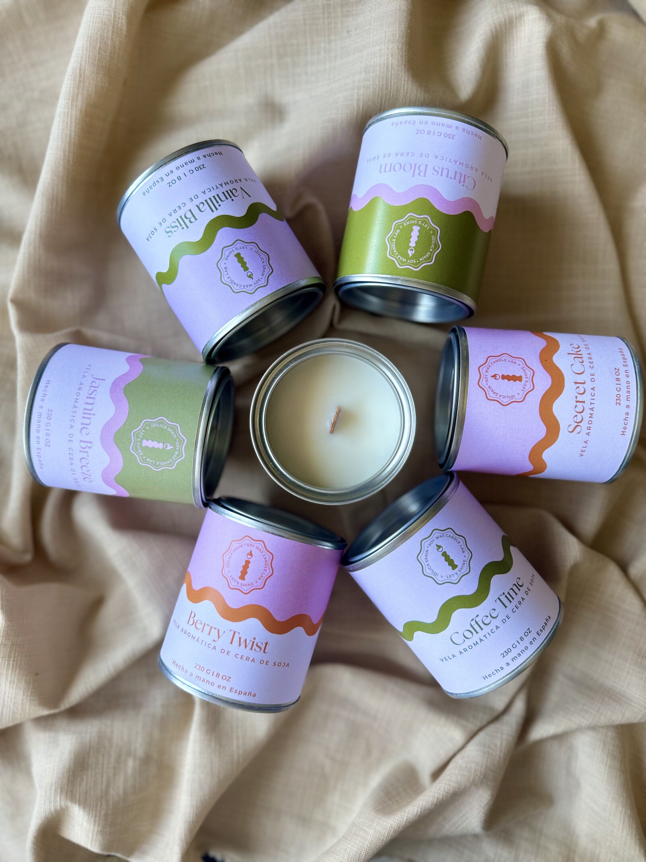 velas de soja de lata